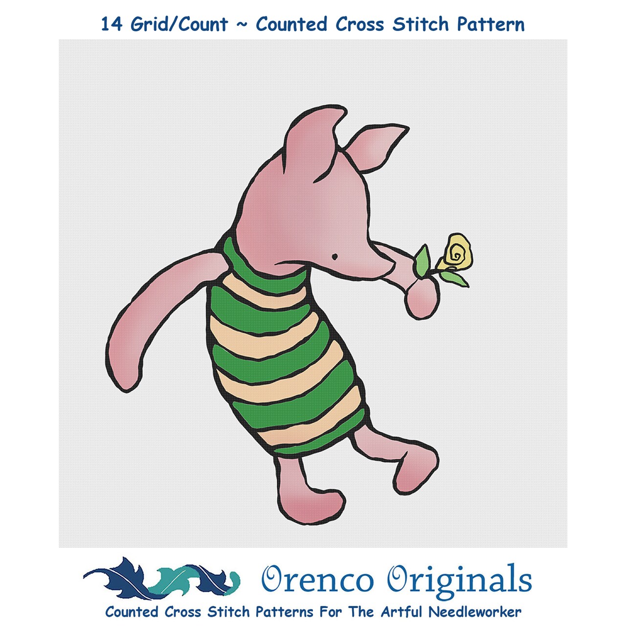 Winnie The Pooh’s Piglet with a Flower Counted Cross Stitch Pattern
